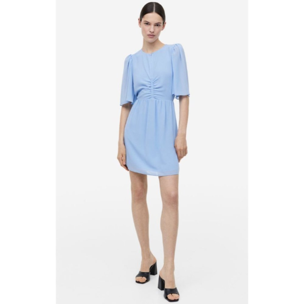 NWT H&M Periwinkle/Light Blue Butterfly Sleeve Chiffon-like Mini Dress size M